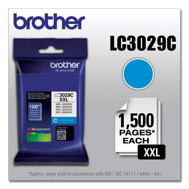 BROTHER INTL. CORP. LC3029C LC3029C INKvestment Super High-Yield Ink, 1,500 Page-Yield, Cyan