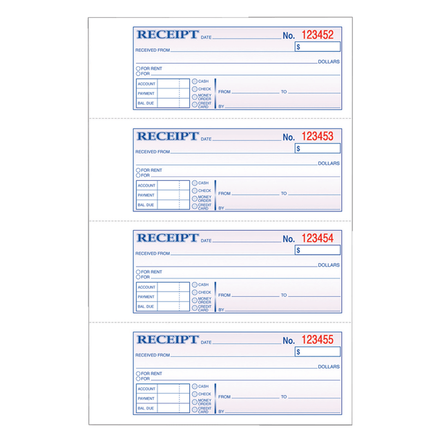 TOPS BUSINESS FORMS TC1182 Adams Carbonless Money/Rent Receipt Book, 3-Part, 7 5/8in x 11in, Book Of 100 Sets