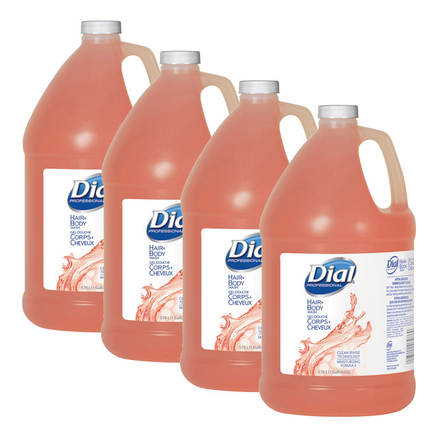 THE DIAL CORPORATION 03986 Dial Peach Scent Body And Hair Shampoo, 1 Gallon, Case Of 4 Bottles