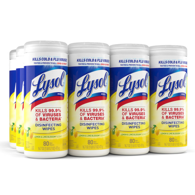 RECKITT BENCKISER 19200-81145 Lysol Disinfecting Wipes, Lemon & Lime Blossom Scent, 7in x 8in, 35 Wipes Per Canister, Case Of 12