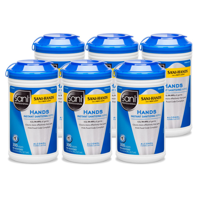 UNIMED MIDWEST, INC. P92084DUP Sani-Professional Sani-Hands II Sanitizing Hand Wipes, 300 Wipes Per Canister, Carton Of 6 Canisters
