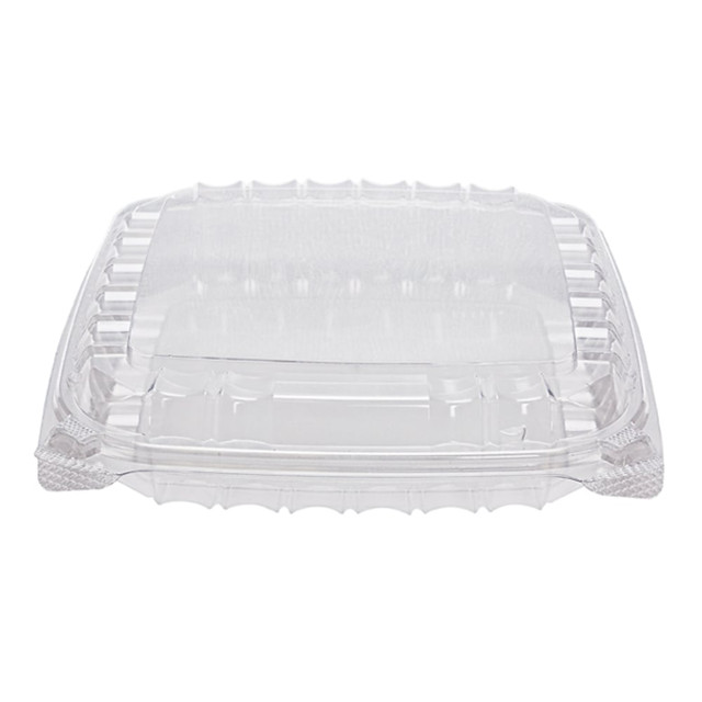 Smart storage solution lets you pack and store  Clear poly-hinged container features 1 compartment.  7-lock closure for a secure seal.  Elevated platform design for stacking multiple containers.