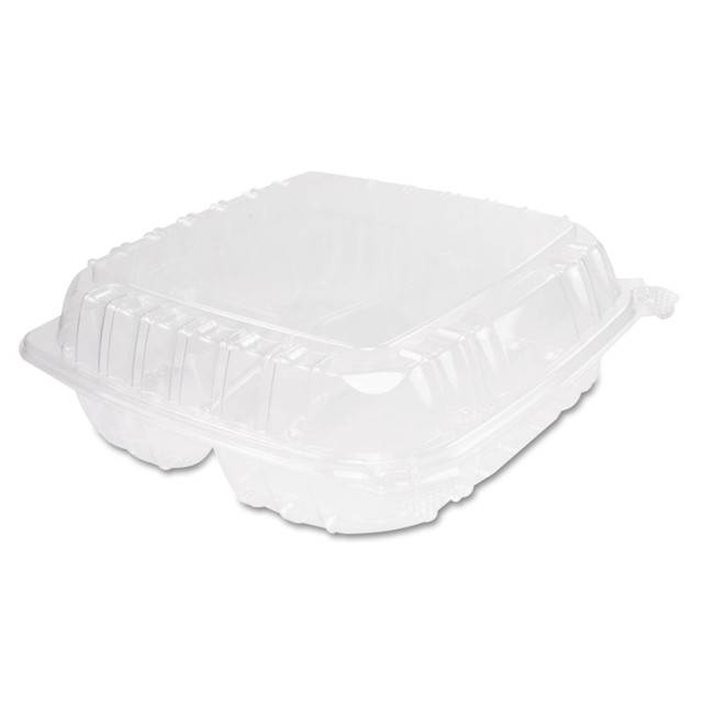 DART CONTAINER CORPORATION Dart DCCC95PST3  ClearSeal Hinged-Lid Plastic Containers, 3 Compartments, 9inH x 9 1/2inW x 3inD, 100 Containers Per Bag, Pack Of 2 Bags