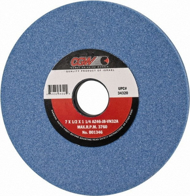 CGW Abrasives 34320 Surface Grinding Wheel: 7" Dia, 1/2" Thick, 1-1/4" Hole, 46 Grit, J Hardness