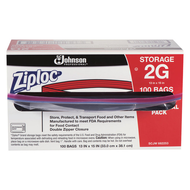 S.C. JOHNSON & SON, INC. 682253 Ziploc Double Zipper Bags, 2 Gallon, Clear, Case Of 100