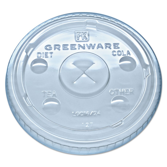 FABRI-KAL CORPORATION LGC1624 Fabri-Kal Greenware Cold Drink Cup Lids, Fits 16-, 18- And 24-Oz Cups, Clear, Carton Of 1,000 Lids