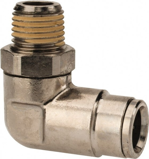 Norgren 101471028 Push-To-Connect Tube to Male & Tube to Male BSPT Tube Fitting: 90 ° Swivel Elbow Adapter, 1/4" Thread