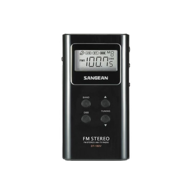 SANGEAN AMERICA, INC. DT-180B Sangean DT180BLK Portable Pocket AM/FM Digital Clock Radio, 3-11/16inH x 3/4inW x 1-15/16inD, Black