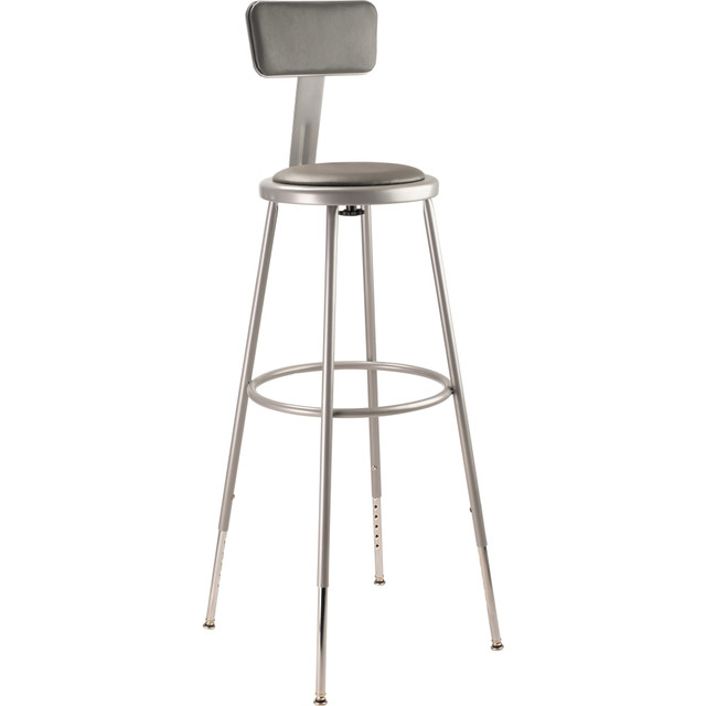 OKLAHOMA SOUND CORPORATION 6430HB/1 National Public Seating Adjustable Vinyl-Padded Task Stool, Gray Seat/Gray Frame