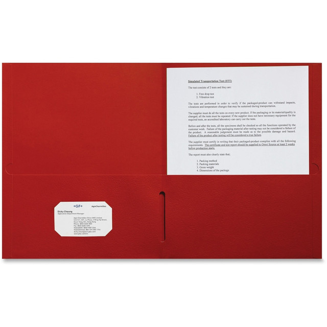 SP RICHARDS Sparco 78547  Leatherette Portfolio, 8-1/2in x 11in, 2 Pocket, Red, Box of 25