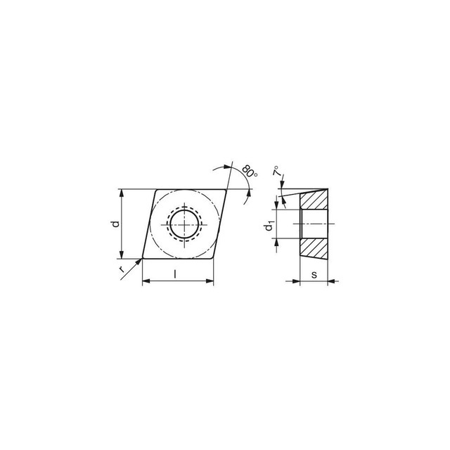 Ceratizit 7624310200 Turning Inserts; Insert Style: CCET ; Insert Size Code: 21.50.5 ; Insert Shape: Diamond ; Included Angle: 80.0 ; Inscribed Circle (Decimal Inch): 0.2500 ; Corner Radius (Decimal Inch): 0.0079