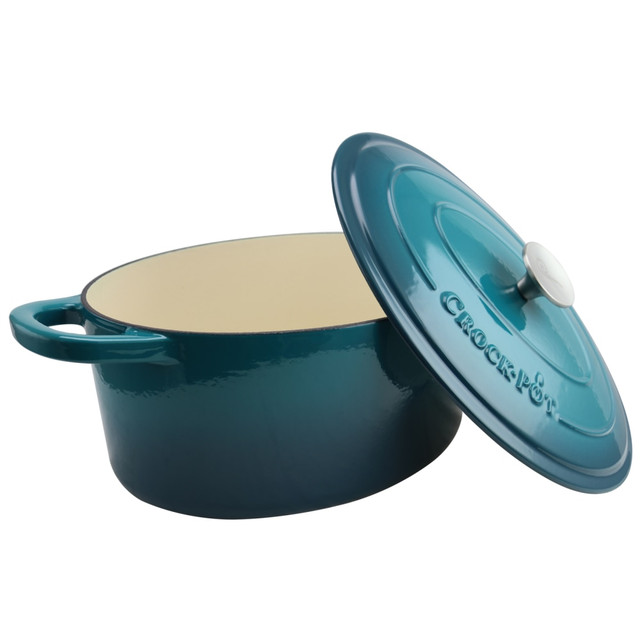 GIBSON OVERSEAS INC. 995100762M Crock-Pot Artisan 7-Quart Enameled Cast Iron Dutch Oven, Teal Ombre