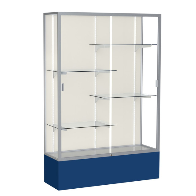 GHENT MANUFACTURING INC. 374PB-SN-NY Waddell Spirit 4-Shelf Floor Display Case, 72inH x 48inW x 16inD, Navy Base/Satin Finish