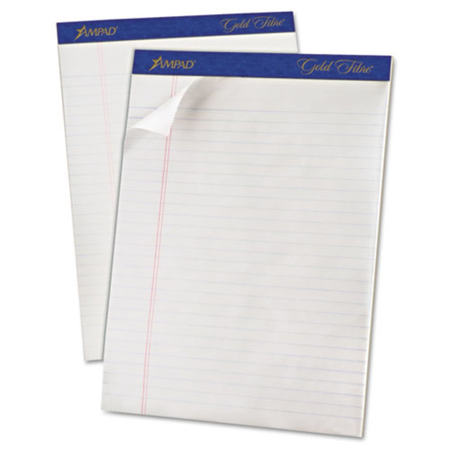 TOPS BUSINESS FORMS 20070 TOPS Gold Fibre Ruled Perforated Writing Pads - Letter - 50 Sheets - Watermark - Stapled/Glued - 0.34in Ruled - 16 lb Basis Weight - Letter - 8 1/2in x 11in Sheet Size - Dark Blue Binding - Bleed-free, Micro Perforated, Chip