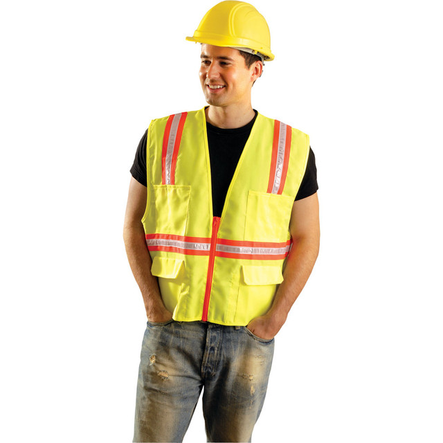 R3 SAFETY LLC LUX-XTRANS-YL Non-ANSI Contractor Style Solid Vests, Large, Hi-Viz Yellow; Orange Trim