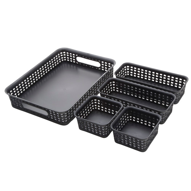 ADVANTUS CORP. 37499 Realspace Plastic Weave Bin Set, Assorted Sizes, Black, Pack Of 5 ADVANTUS CORP. 37499 Realspace Plastic Weave Bin Set, Assorted Sizes, Black, Pack Of 5