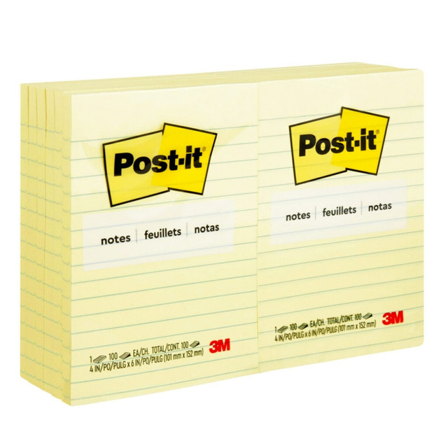 3M CO SNT62851 Post-it Notes, 12 Pads, 4 in x 6 in, Lined, Clean Removal, School Supplies and Office Products, Sticky Notes for Vertical Surfaces, Monitors, Walls and Windows, Canary Yellow