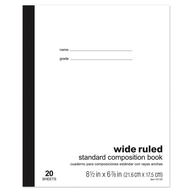 Durable books are thread sewn and tape bound.  Wide ruled with 1in heading and 3/8in faint blue lines.  Back cover features useful information tables.  Contains Recycled Content - See Specs for Details.