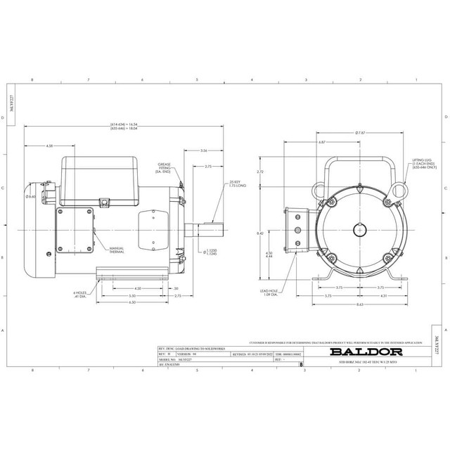 Baldor Reliance L3609TM Single Phase AC Motor: TEFC Enclosure
