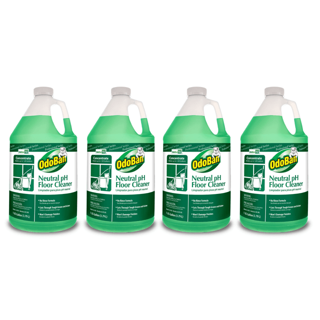 ODOBAN 936162G4-OD  Professional Series Neutral pH No-Rinse Floor Cleaner Concentrate, 1 Gallon, Green, Pack Of 4 Jugs