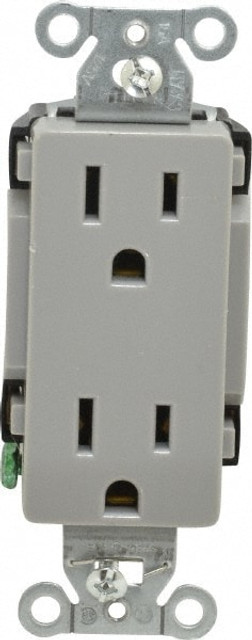 Hubbell Wiring Device-Kellems DR15GRY Straight Blade Duplex Receptacle: NEMA 5-15R, 15 Amps, Self-Grounding