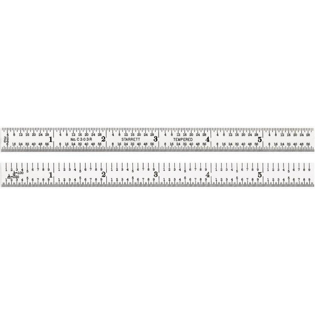 Starrett 51334 Steel Rule: 6" OAL, 3R Graduation, Flexible, 1/2" OAW