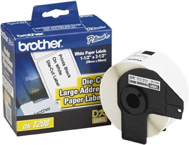 Brother DK1208 Label Maker Label: White, Paper, 3-1/2" OAL, 400 per Roll, 1 Roll