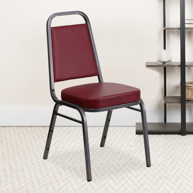 FLASH FURNITURE 4FDBHF1SVBY  HERCULES Series Trapezoidal Back Stacking Banquet Chairs, Burgundy/Silvervein, Pack Of 4 Chairs FLASH FURNITURE 4FDBHF1SVBY  HERCULES Series Trapezoidal Back Stacking Banquet Chairs, Burgundy/Silvervein, Pack Of 4 Chairs