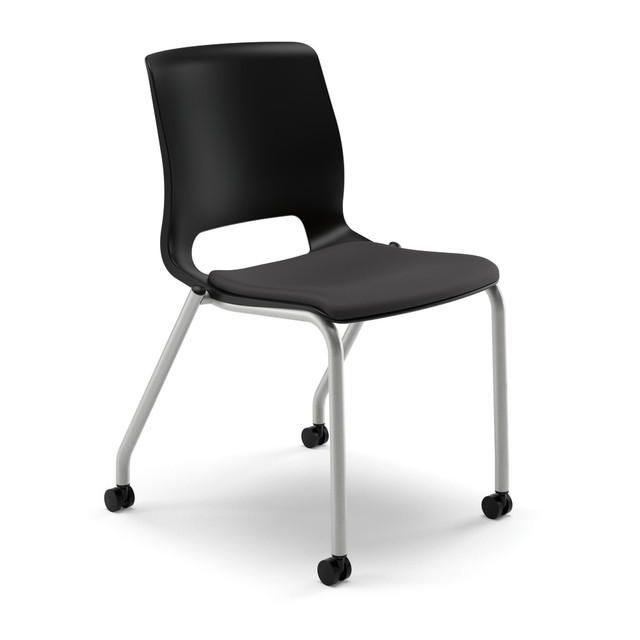 HNI CORPORATION MG201CU10 HON Motivate Stacking Chair With Casters, Padded Seat, Onyx, Set Of 2