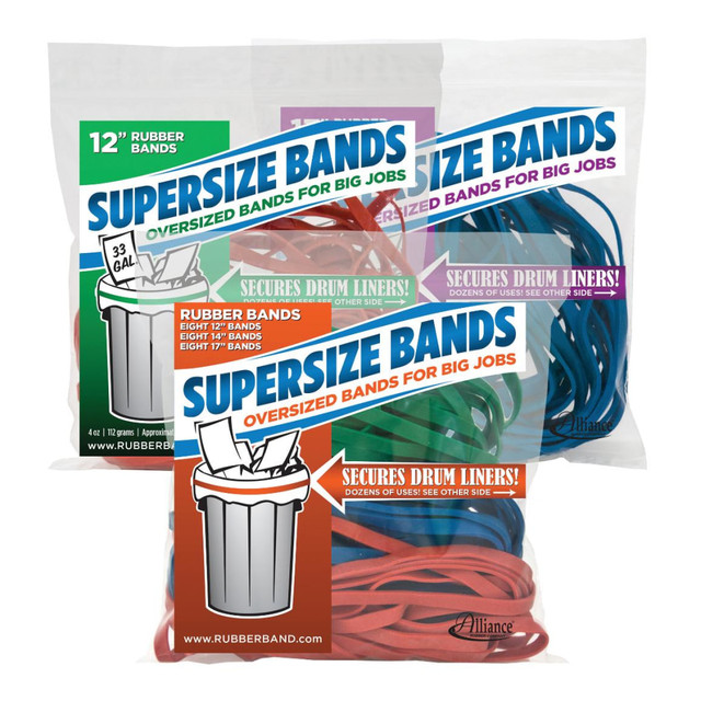 ALLIANCE RUBBER CO 08995 Alliance Rubber SuperSize Bands, 17in x 1/4in, Blue, Bag Of 12 ALLIANCE RUBBER CO 08995 Alliance Rubber SuperSize Bands, 17in x 1/4in, Blue, Bag Of 12