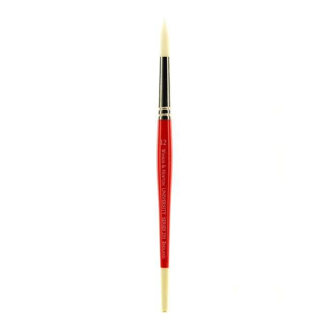 COLART FINE ART & GRAPHICS LTD. Winsor &amp; Newton 5423012 Winsor & Newton University Series Short-Handle Paint Brush, Size 12, Round Bristle, Red