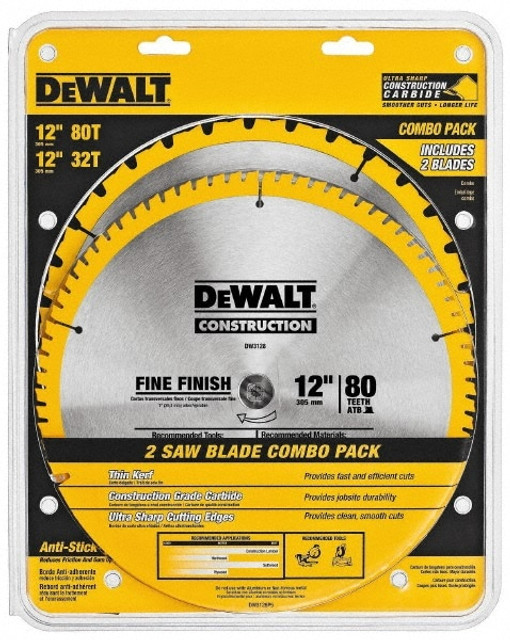 DeWALT DW3128P5 Wet & Dry Cut Saw Blade: 12" Dia, 1" Arbor Hole, 0.095" Kerf Width, 32 & 80 Teeth