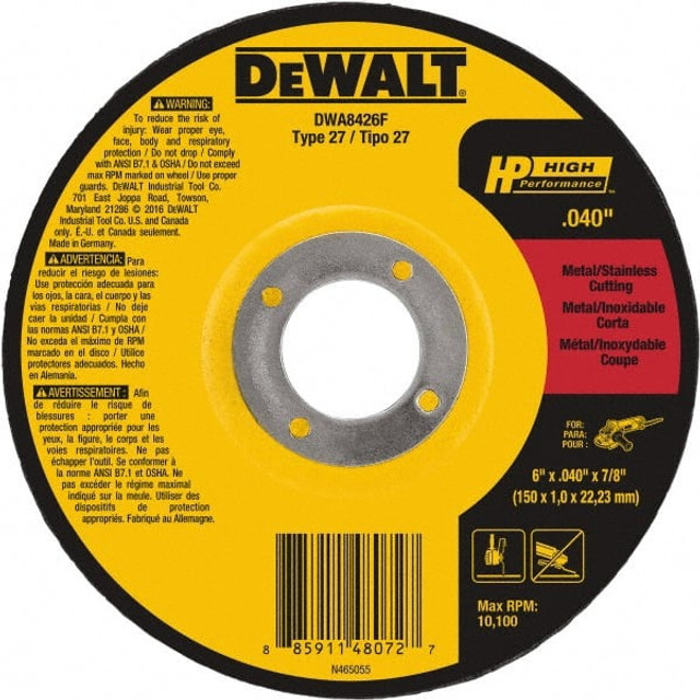 DeWALT DWA8426F Depressed Center Wheel: Type 27, 6" Dia, 0.04" Thick, Aluminum Oxide