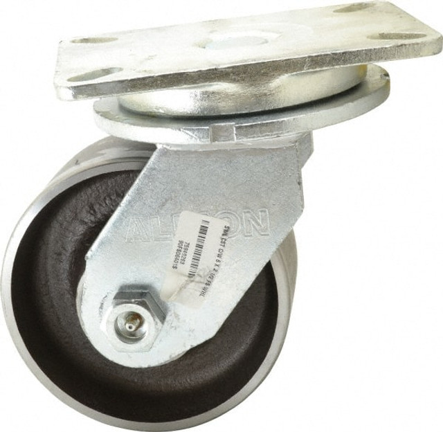 Albion 90FS06401S Swivel Top Plate Caster: Forged Steel, 6" Wheel Dia, 2-1/2" Wheel Width, 3,500 lb Capacity, 8" OAH