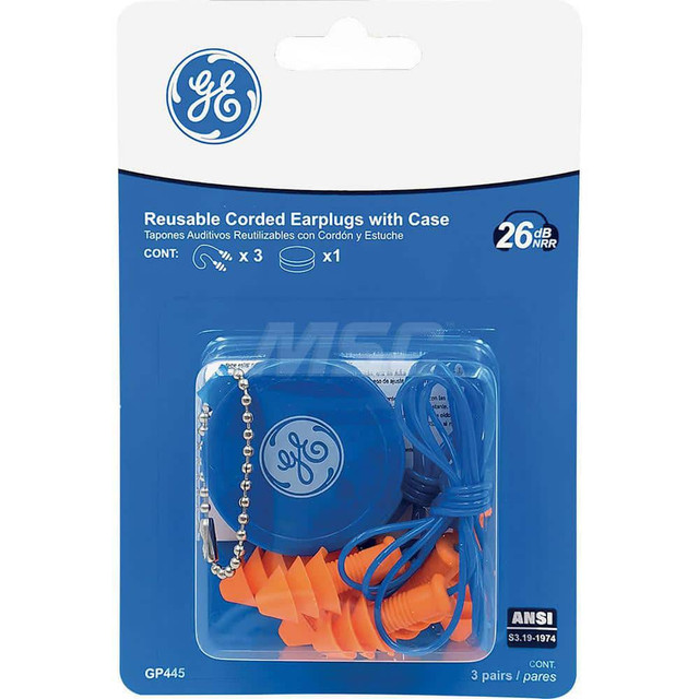 General Electric GP445 Earplugs: 26 dB, Polyurethane, Triple-Flange, Roll Down, Corded