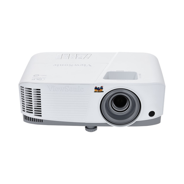 This ViewSonic projector (PA503S) features high brightness, native SVGA 800 x 600 resolution and an intuitive, user-friendly design. The exclusive SuperColor technology of the 3-D-ready DLP projector offers a wide color gamut for beautiful image production in nearly any environment.  This feature-rich projector also provides a vast selection of inputs while offering industry-leading durability and dust-resistance.  Audiovisual features, flexible connectivity options, and an affordable price makes the PA503S ideal for use in education and small business environments.  Convenient design with up to 15,000 lamp hours (SuperEco mode), manual optical zoom and focus, and a muted gray and white finish.  Extensive connectivity includes HDMI, VGA, VGA-out, composite video and audio in/out.  SVGA (800x600) 3600 Lumens Projector with a 22,000:1 Dynamic Contrast Ratio, and Vertical Keystoning and a Screen Size of 85in from 12ft, or 210in from 30ft.  An energy-saving SuperEco feature reduces power consumption and extends the lamp life.  Product Dimensions: 4.33inH x 11.57inW x 8.58inD.  Compatible with Mac and Windows, can be connected with DVD players, Blu-ray players, Amazon FireTV, AppleTV, Google Chromecast and more.