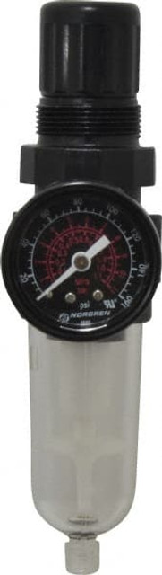 Norgren B07-202-A1LA FRL Combination Unit: 1/4 NPT, Miniature, 1 Pc Filter/Regulator with Pressure Gauge