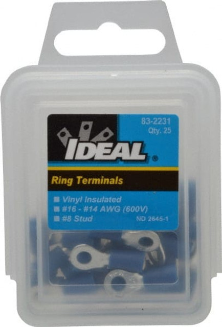 Ideal 83-2231 Circular Ring Terminal: Partially Insulated, 16 to 14 AWG, Crimp Connection