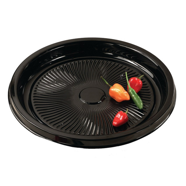 WNA Parpak 51600  Flat Round Serving Trays, 16in, Black, Pack Of 50