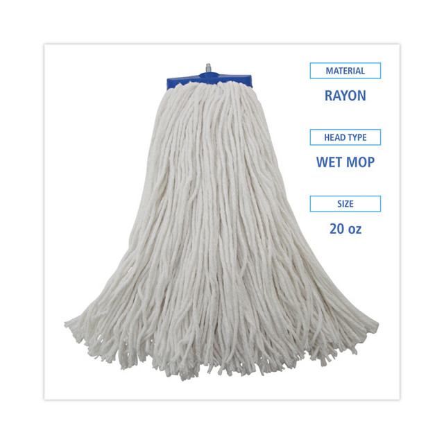 BOARDWALK 720R Mop Head, Economical Lie-Flat Head, Rayon Fiber, 20 oz, White, 12/Carton