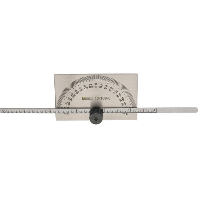 SPI 13-189-6 0 to 6 Inch Rule Measurement Range, 0 to 180° Angle Measurement Range, Rectangle Head Protractor and Depth Gage