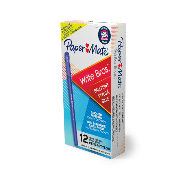 NEWELL BRANDS INC. 33111 Paper Mate Ballpoint Stick Pens, Medium Point, 1.0 mm, Blue Barrel, Blue Ink, Pack Of 12