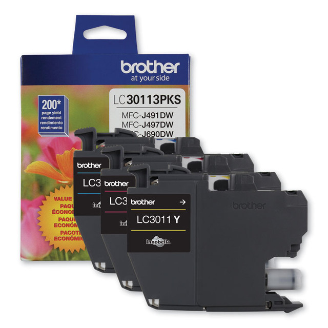 BROTHER INTL. CORP. LC30113PKS LC3011 Ink, 200 Page-Yield, Cyan/Magenta/Yellow