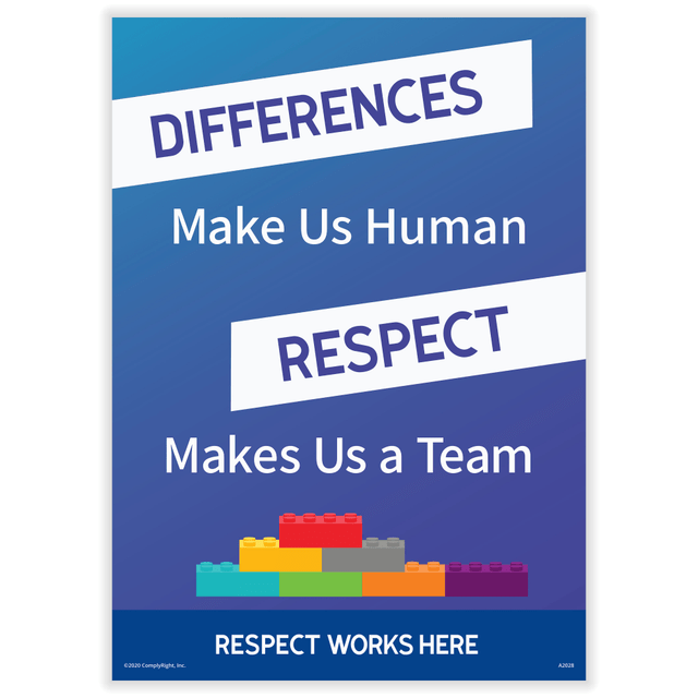 TAX FORMS PRINTING, INC. ComplyRight A2028PK3  Respect Works Here Diversity Posters, Differences Make Us Human Repect Makes Us A Team, English, 10in x 14in, Pack Of 3 Posters