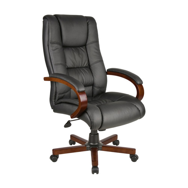 NORSTAR OFFICE PRODUCTS INC. Boss B8991-M  Office Products Aaria Ergonomic Vinyl/Wood High-Back Chair, Black/Mahogany