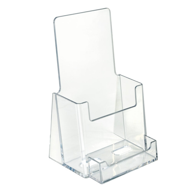 AZAR DISPLAYS 252922  Plastic Trifold Brochure Holders With Business Card Pocket, 7 1/4inH x 4inW x 3 3/4inD, Clear, Pack Of 10