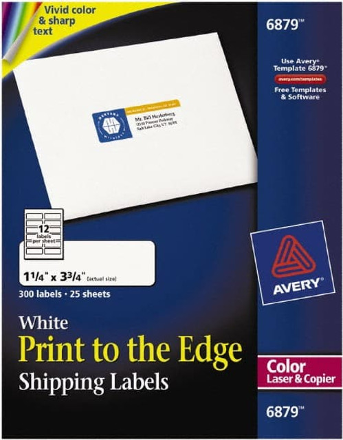 AVERY 06879 Label Maker Label: White, Paper, 3-3/4" OAL, 3-3/4" OAW, 300 per Roll