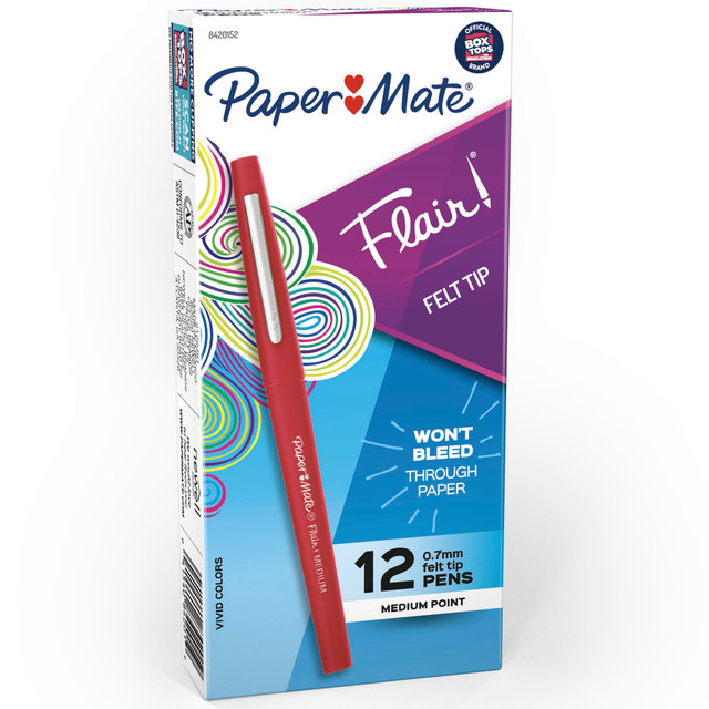 NEWELL BRANDS INC. 84201 Paper Mate Flair Porous-Point Pens, Medium Point, 0.7 mm, Red Barrel, Red Ink, Pack Of 12 NEWELL BRANDS INC. 84201 Paper Mate Flair Porous-Point Pens, Medium Point, 0.7 mm, Red Barrel, Red Ink, Pack Of 12