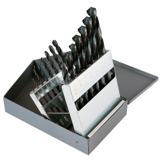 Cle-Line C21156 Drill Bit Set: Jobber Length Drill Bits, 15 Pc, 0.0625" to 0.5" Drill Bit Size, 118 °, High Speed Steel