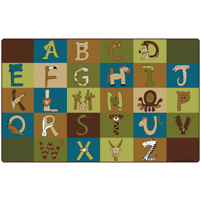 CARPETS FOR KIDS ETC. INC. 55762 Carpets for Kids Premium Collection A to Z Animals Nature Colors Activity Rug, 7ft6in x 12ft, Brown